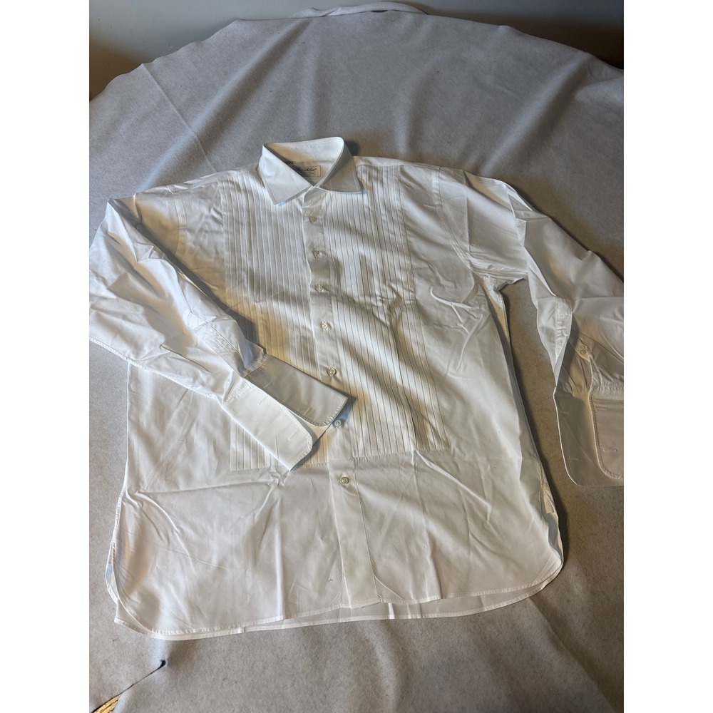 Ben Silver Tuxedo Shirt Mens XL White Excellent Pleated Bib French Cuff Formal